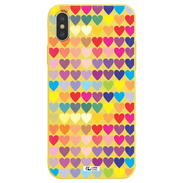 a colorful heart pattern Apple iPhone X Silicone canary yellow Case
