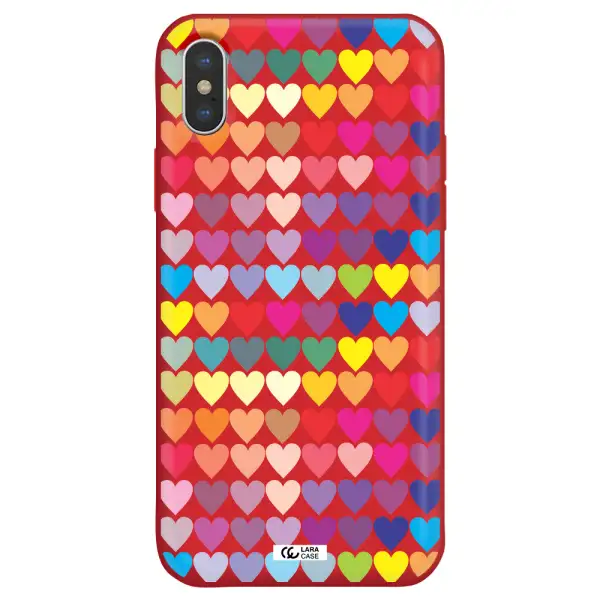 a colorful heart pattern Apple iPhone X Silicone Imperial Red Case