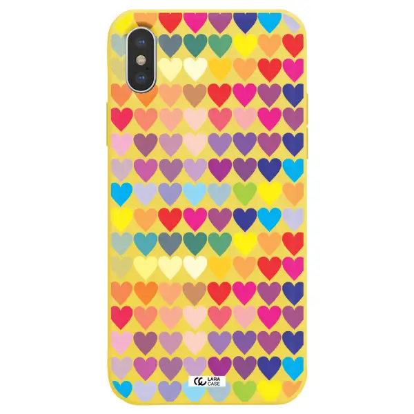 a colorful heart pattern Apple iPhone XS Silicone canary yellow Case