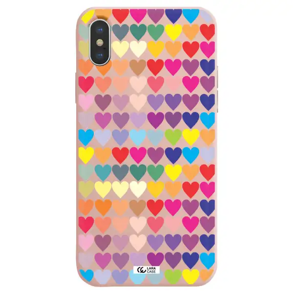 a colorful heart pattern Apple iPhone XS Silicone pastel pink Case