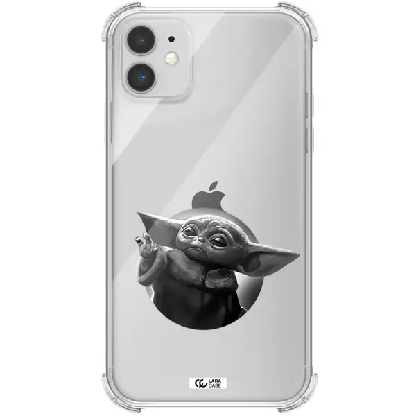 a black and white image of a baby yoda Apple iPhone 11 Clear PC Case