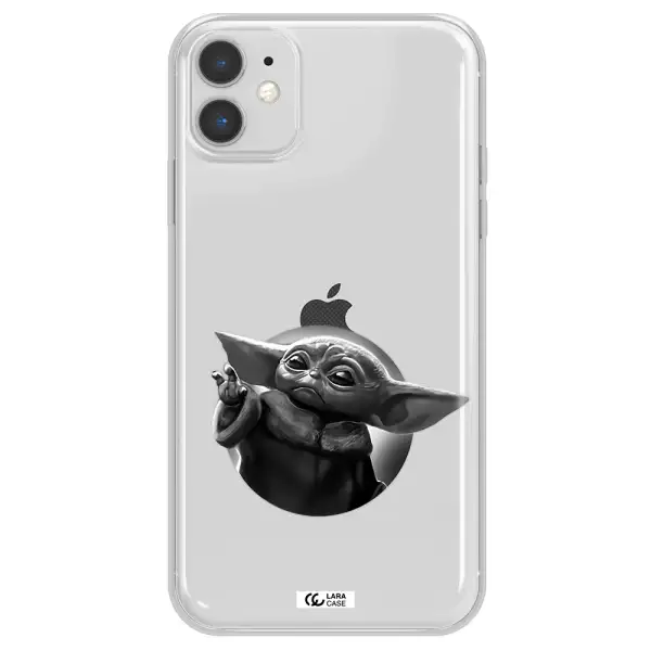 a black and white image of a baby yoda Apple iPhone 11 Clear TPU Case