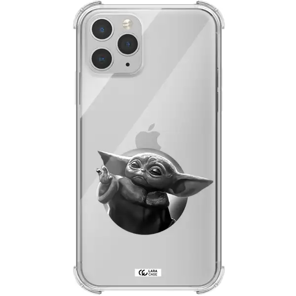 a black and white image of a baby yoda Apple iPhone 11 pro Clear PC Case