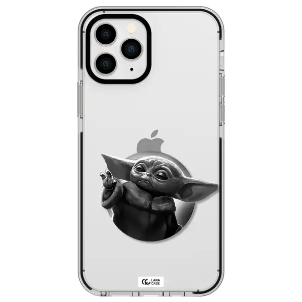 a black and white image of a baby yoda Apple iPhone 11 pro impact black border Case