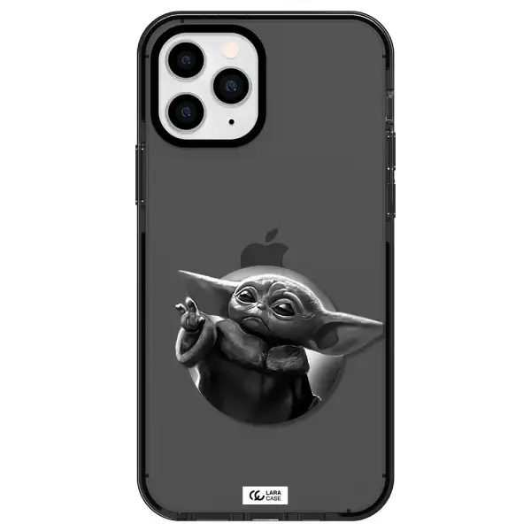 a black and white image of a baby yoda Apple iPhone 11 pro max impact Smoke Black Case