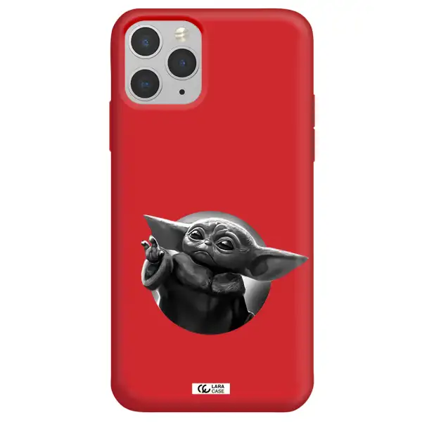 a black and white image of a baby yoda Apple iPhone 11 pro max Silicone Imperial Red Case