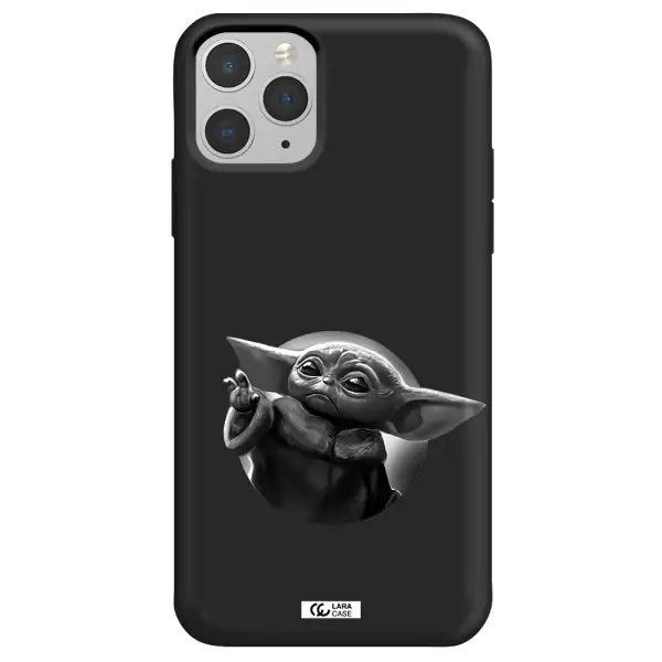 a black and white image of a baby yoda Apple iPhone 11 pro Silicone black Case