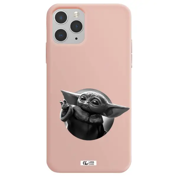 a black and white image of a baby yoda Apple iPhone 11 pro Silicone pastel pink Case