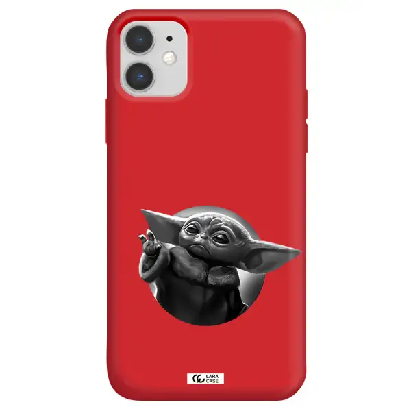 a black and white image of a baby yoda Apple iPhone 11 Silicone Imperial Red Case