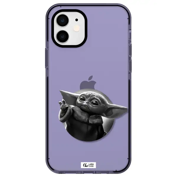 a black and white image of a baby yoda Apple iPhone 12 impact Lilac Case