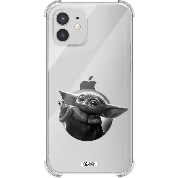 a black and white image of a baby yoda Apple iPhone 12 mini Clear PC Case