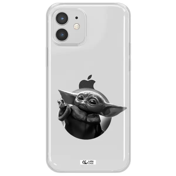 a black and white image of a baby yoda Apple iPhone 12 mini Clear TPU Case