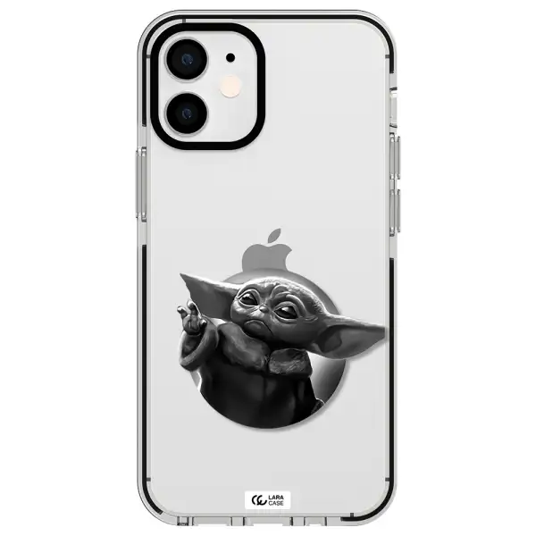 a black and white image of a baby yoda Apple iPhone 12 mini impact black border Case