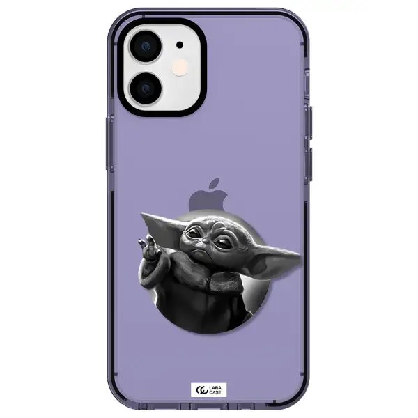 a black and white image of a baby yoda Apple iPhone 12 mini impact Lilac Case