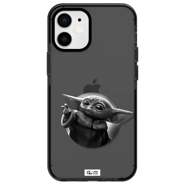 a black and white image of a baby yoda Apple iPhone 12 mini impact Smoke Black Case