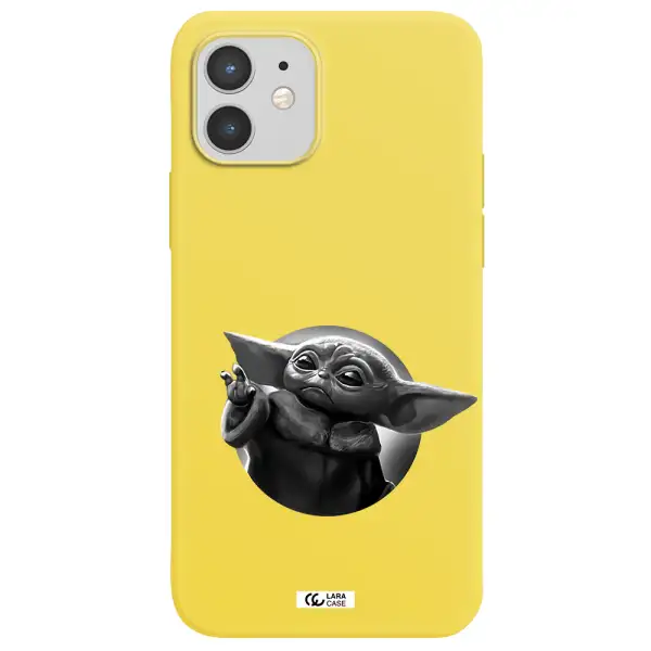a black and white image of a baby yoda Apple iPhone 12 mini Silicone canary yellow Case