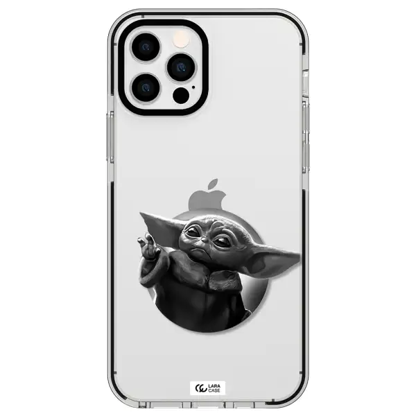 a black and white image of a baby yoda Apple iPhone 12 pro impact black border Case