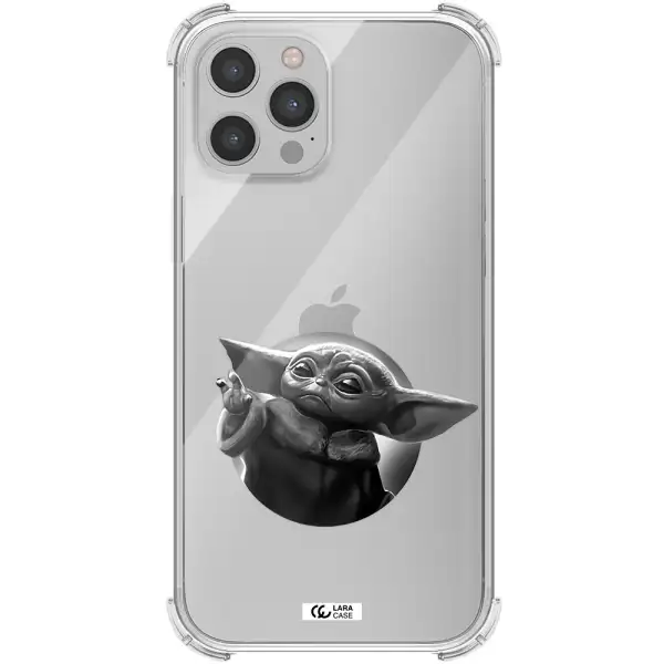 a black and white image of a baby yoda Apple iPhone 12 pro max Clear PC Case