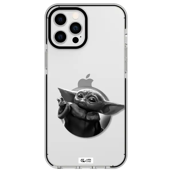 a black and white image of a baby yoda Apple iPhone 12 pro max impact black border Case