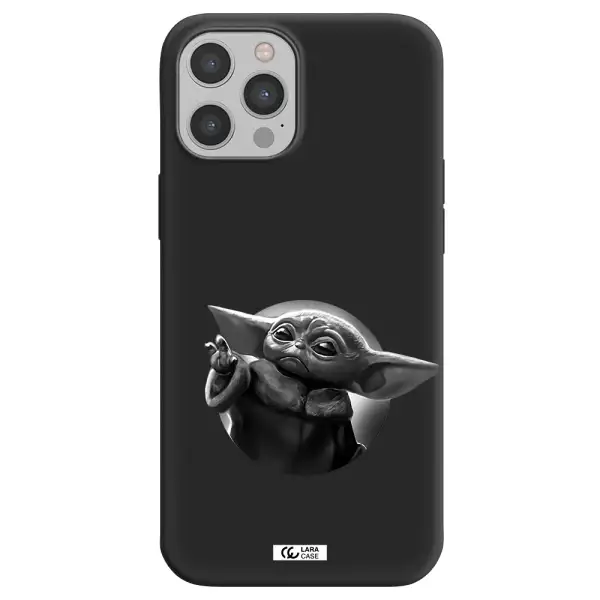 a black and white image of a baby yoda Apple iPhone 12 pro max Silicone black Case