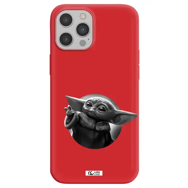 a black and white image of a baby yoda Apple iPhone 12 pro max Silicone Imperial Red Case
