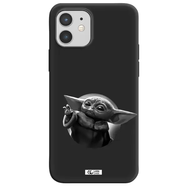 a black and white image of a baby yoda Apple iPhone 12 Silicone black Case