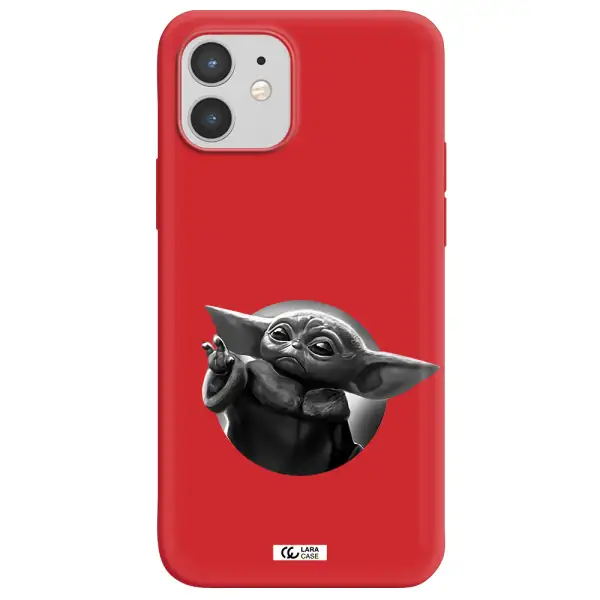 a black and white image of a baby yoda Apple iPhone 12 Silicone Imperial Red Case