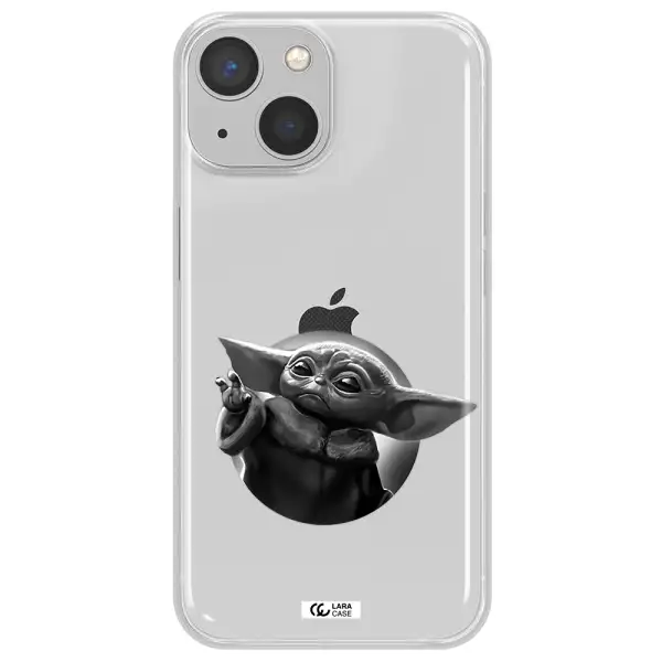 a black and white image of a baby yoda Apple iPhone 13 Clear TPU Case