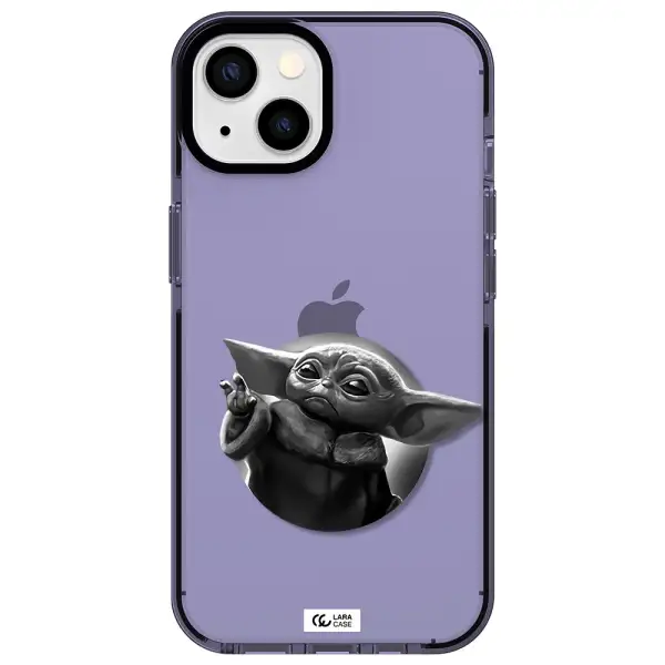 a black and white image of a baby yoda Apple iPhone 13 impact Lilac Case