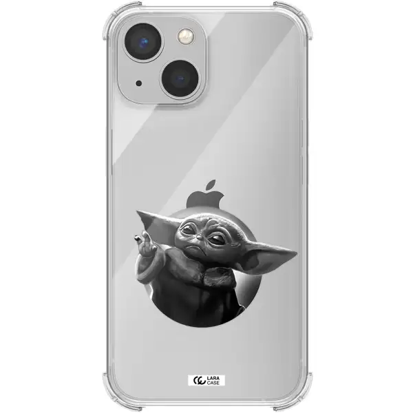a black and white image of a baby yoda Apple iPhone 13 mini Clear PC Case
