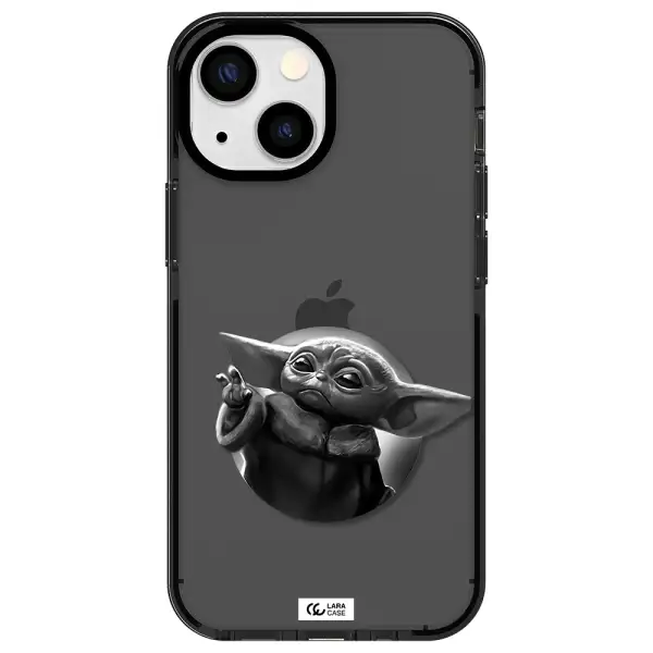a black and white image of a baby yoda Apple iPhone 13 mini impact Smoke Black Case