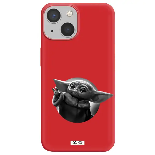a black and white image of a baby yoda Apple iPhone 13 mini Silicone Imperial Red Case
