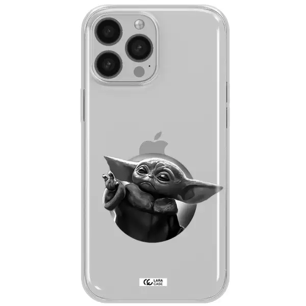 a black and white image of a baby yoda Apple iPhone 13 Pro Clear TPU Case