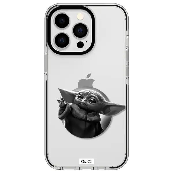 a black and white image of a baby yoda Apple iPhone 13 Pro impact black border Case