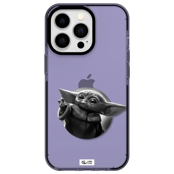 a black and white image of a baby yoda Apple iPhone 13 Pro impact Lilac Case