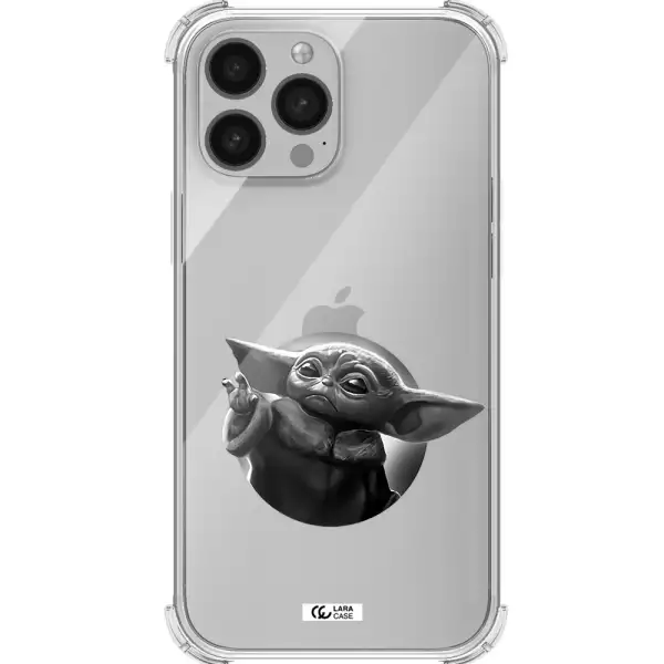 a black and white image of a baby yoda Apple iPhone 13 Pro Max Clear PC Case