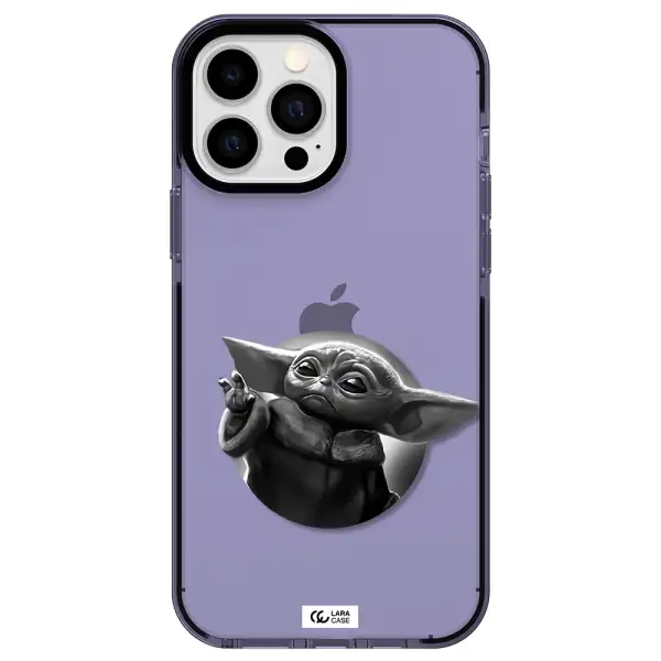 a black and white image of a baby yoda Apple iPhone 13 Pro Max impact Lilac Case