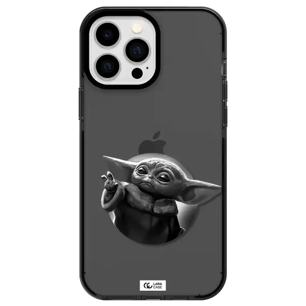 a black and white image of a baby yoda Apple iPhone 13 Pro Max impact Smoke Black Case