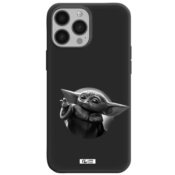 a black and white image of a baby yoda Apple iPhone 13 Pro Max Silicone black Case