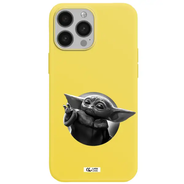 a black and white image of a baby yoda Apple iPhone 13 Pro Max Silicone canary yellow Case