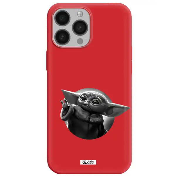 a black and white image of a baby yoda Apple iPhone 13 Pro Max Silicone Imperial Red Case