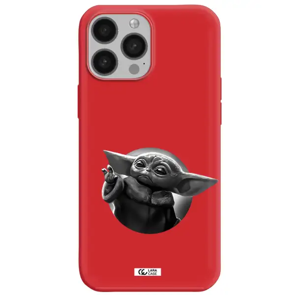 a black and white image of a baby yoda Apple iPhone 13 Pro Silicone Imperial Red Case