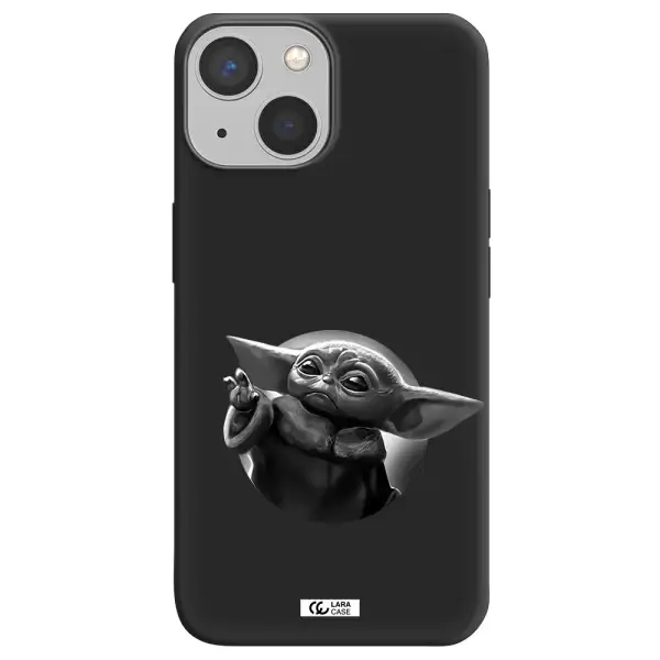 a black and white image of a baby yoda Apple iPhone 13 Silicone black Case