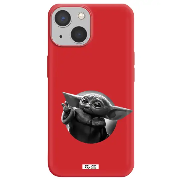 a black and white image of a baby yoda Apple iPhone 13 Silicone Imperial Red Case