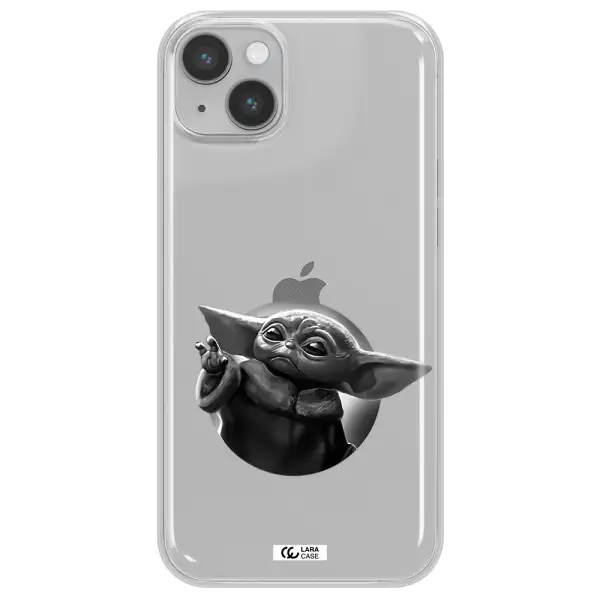 a black and white image of a baby yoda Apple iPhone 14 Clear TPU Case