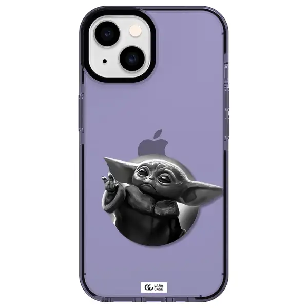 a black and white image of a baby yoda Apple iPhone 14 impact Lilac Case