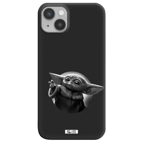 a black and white image of a baby yoda Apple iPhone 14 plus Silicone black Case