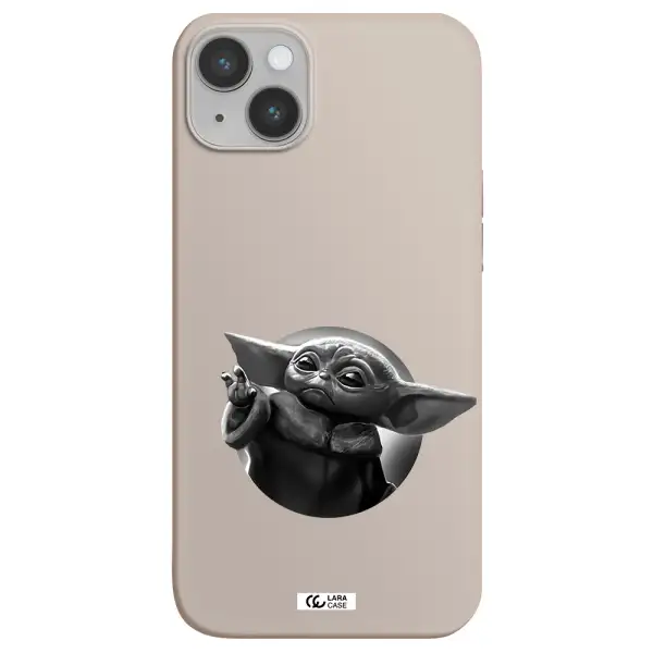 a black and white image of a baby yoda Apple iPhone 14 plus Silicone Stone Case