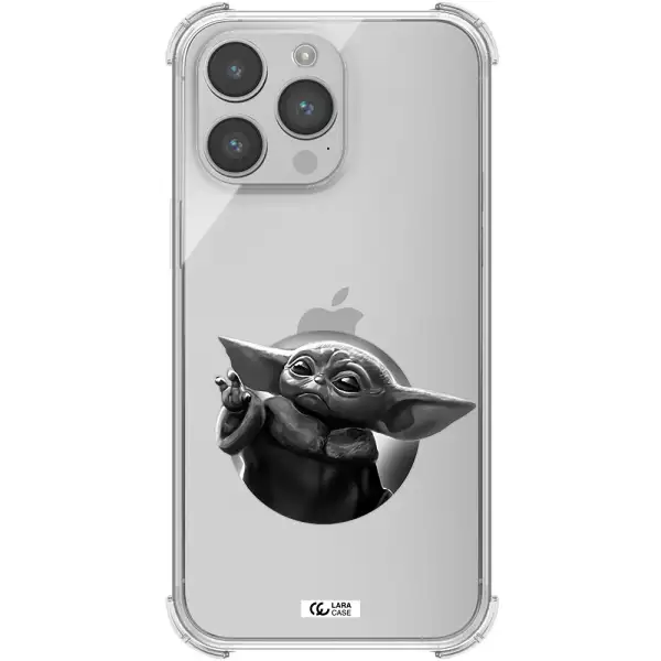 a black and white image of a baby yoda Apple iPhone 14 pro max Clear PC Case