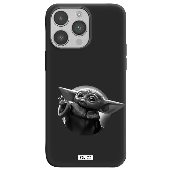 a black and white image of a baby yoda Apple iPhone 14 pro max Silicone black Case